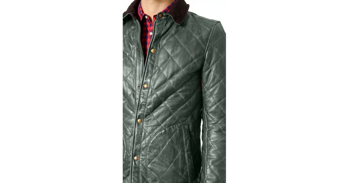 Scotch Soda Green Quilted Leather Jacket For Men