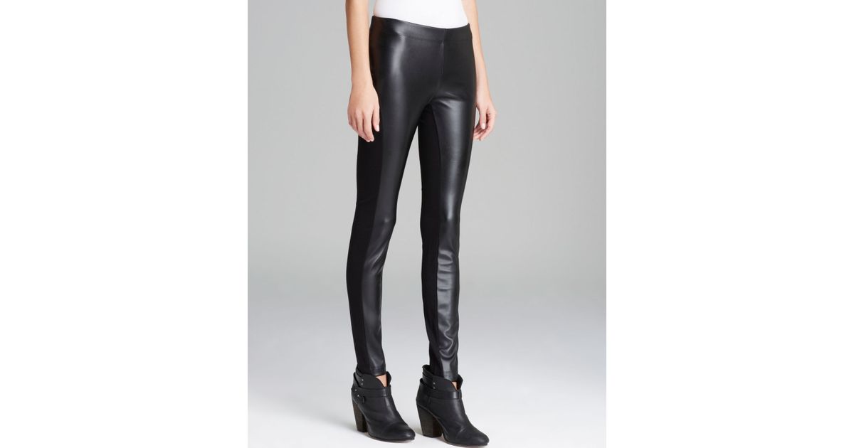 DKNY Faux Leather Front Leggings in Black/Black (Black) - Lyst