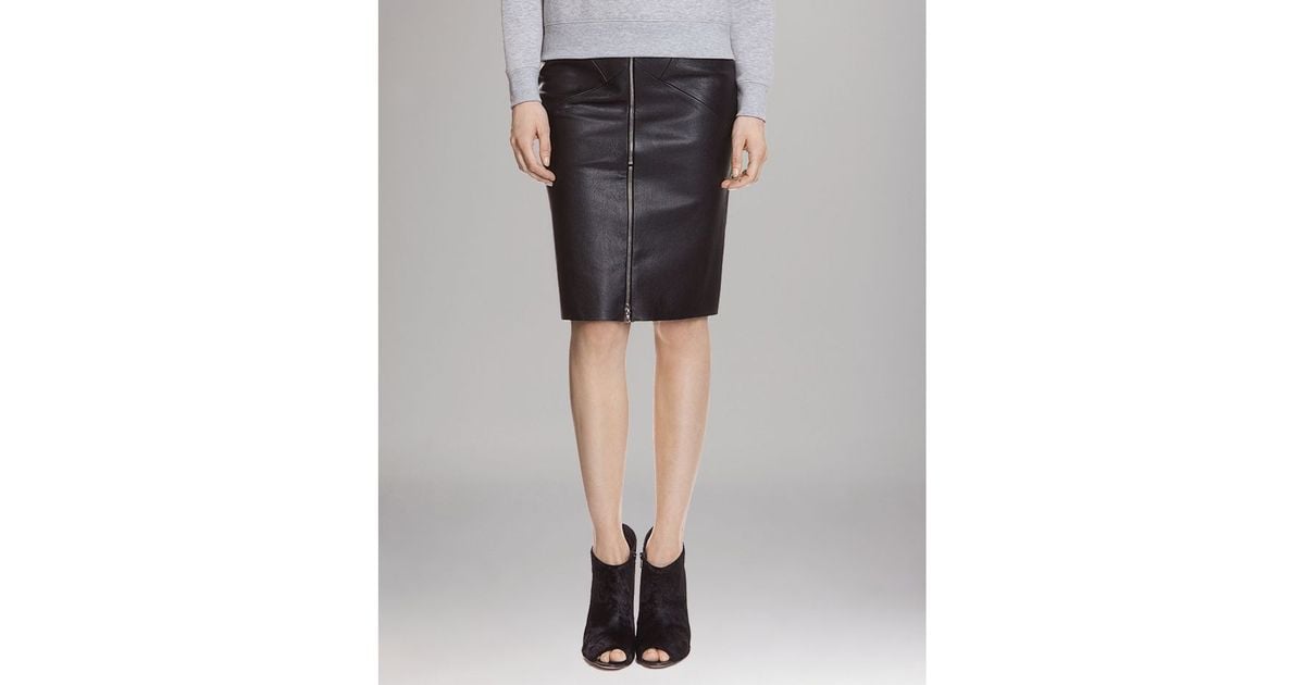 Sandro Leather Skirt Zip Front Pencil in Black Lyst