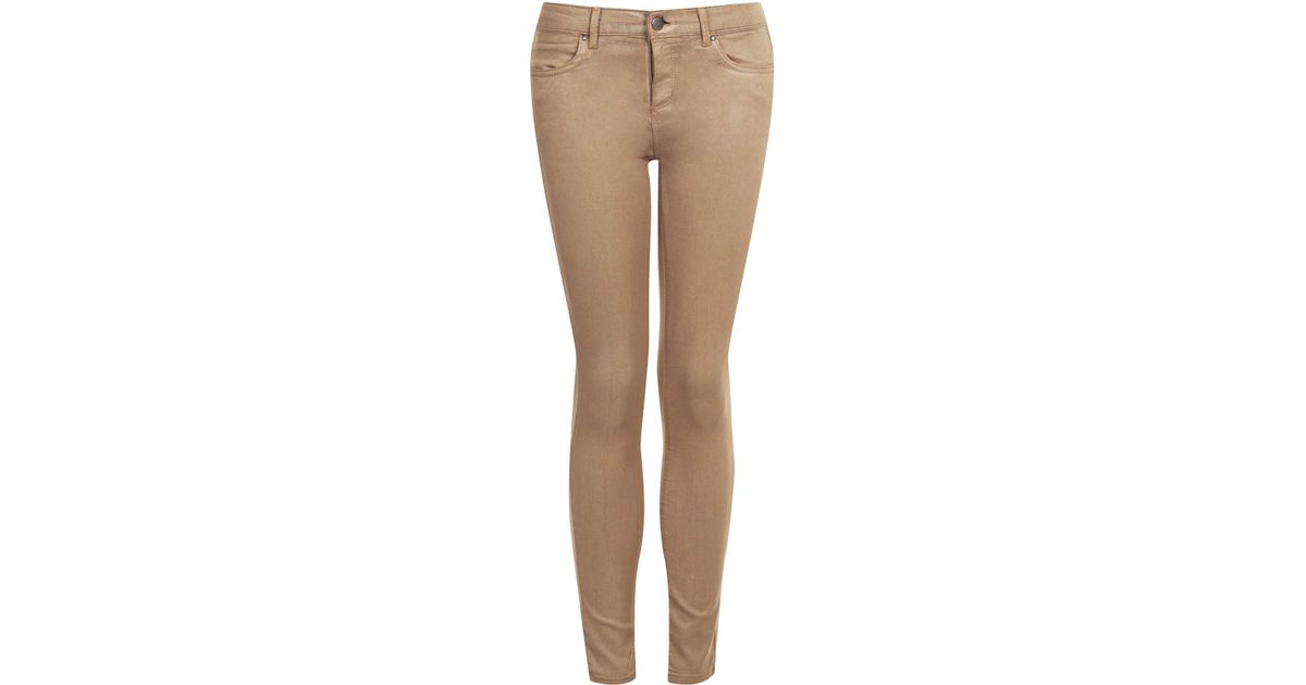 Lyst Moto Camel Coated Leigh Jeans in Brown
