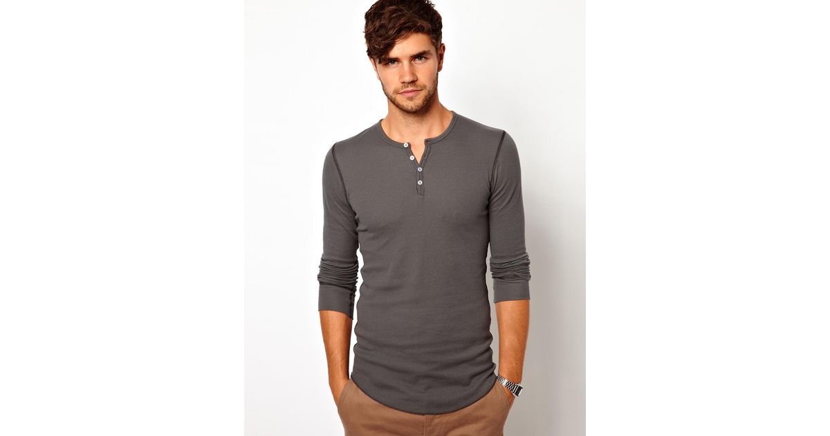 American Apparel Henley Top in Asphalt 