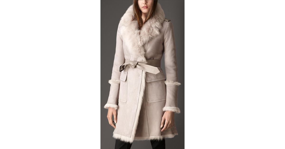 Lambskin Shearling Coat in Pale Grey 