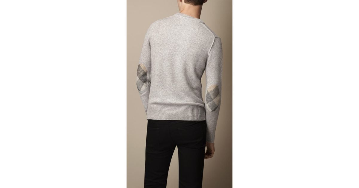 Burberry Elbow Patch Cashmere Sweater in Natural for Men Lyst