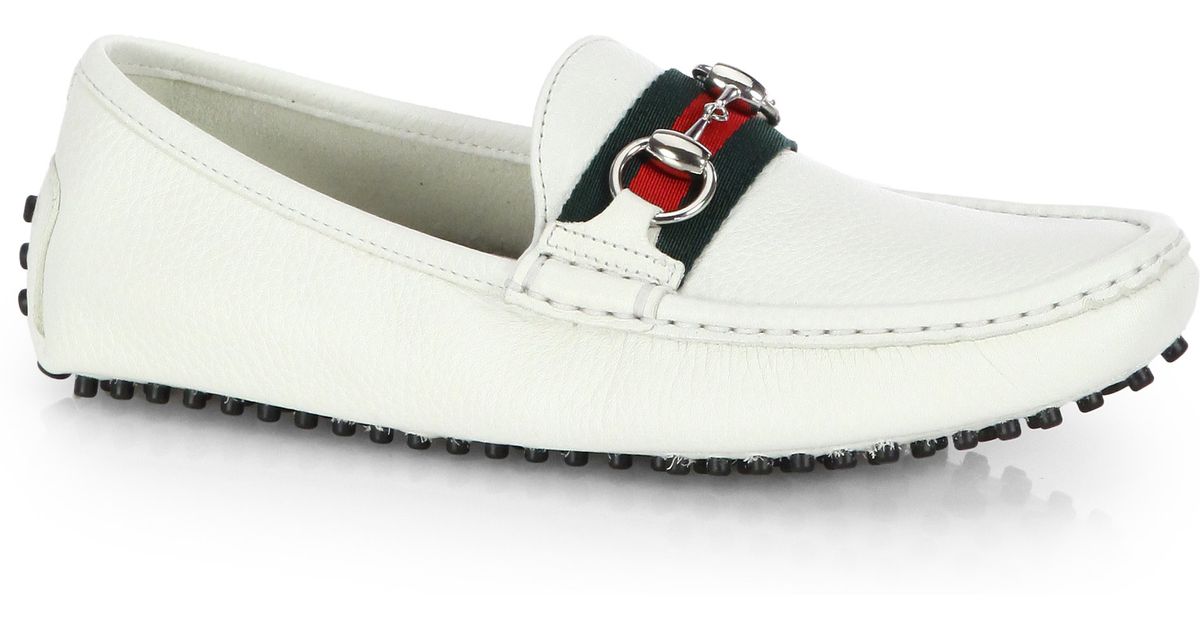 Gucci Damo Leather Drivers in White - Lyst