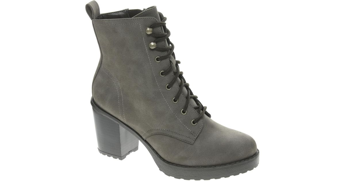 ASOS New Look Camden Chunky Work Lace Up Heeled Boots in Grey (Gray) - Lyst