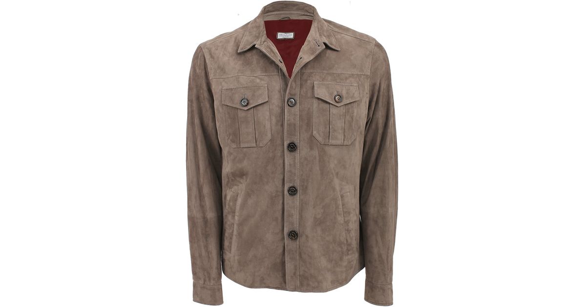 Brunello Cucinelli Suede Shirt Jacket in Brown for Men | Lyst