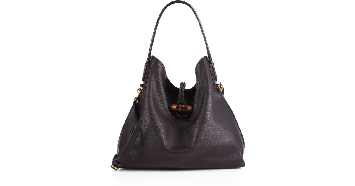 Gucci Hip Bamboo Deer Leather Shoulder Bag in Black (DARK BROWN ...