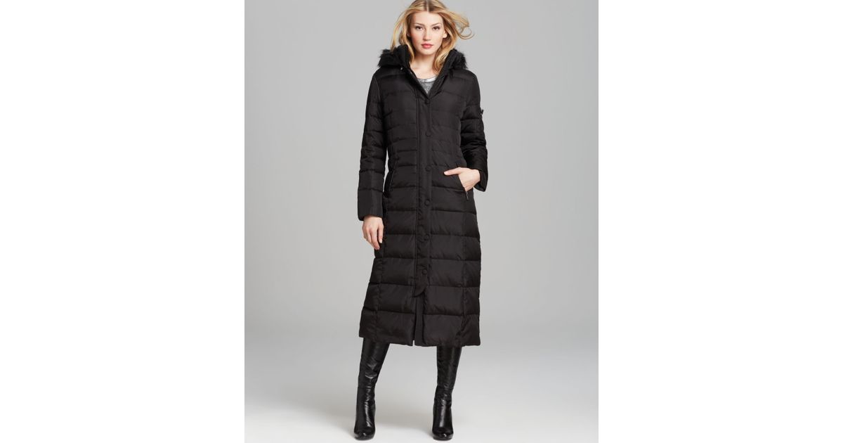 dkny maxi long down coat black