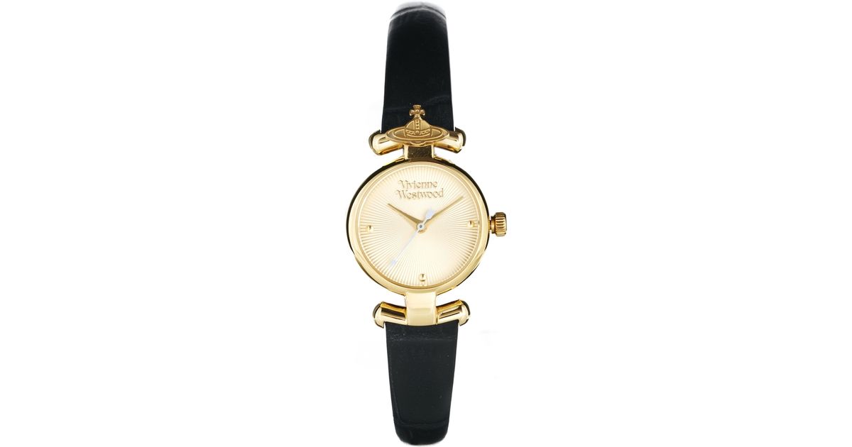 Vivienne Westwood Orb Black Leather Strap Watch Vv090gdbk Lyst