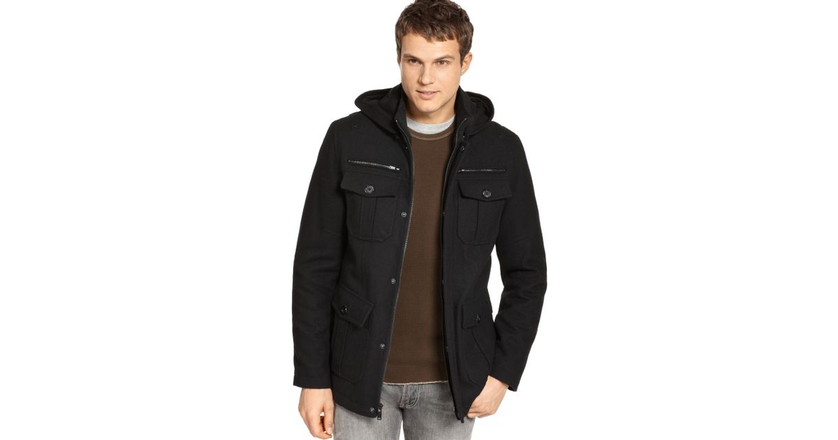 Guess Coats Military Style Hooded Pea, Guess Men S Hooded Pea Coat