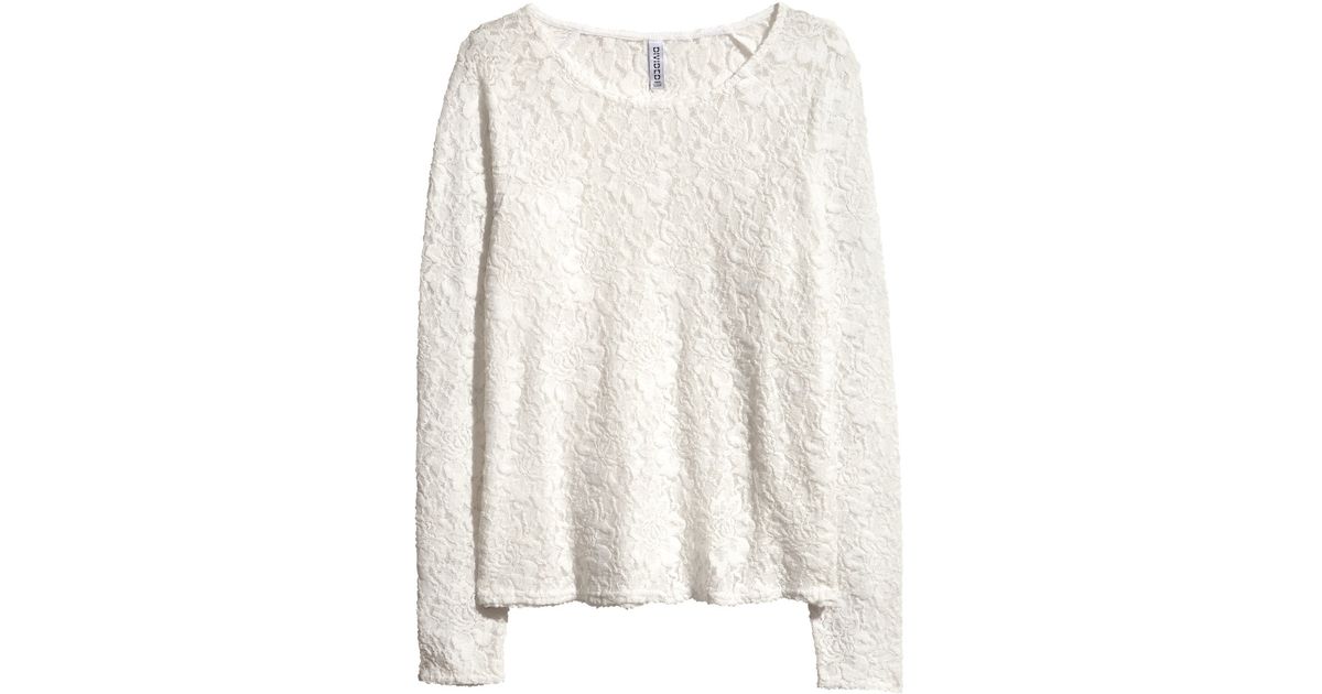 H\u0026M Lace Top in White | Lyst Australia