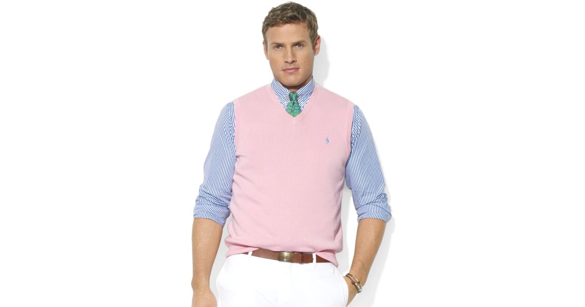 Ralph Lauren V-Neck Pima Cotton Sweater Vest in Pink for Men | Lyst