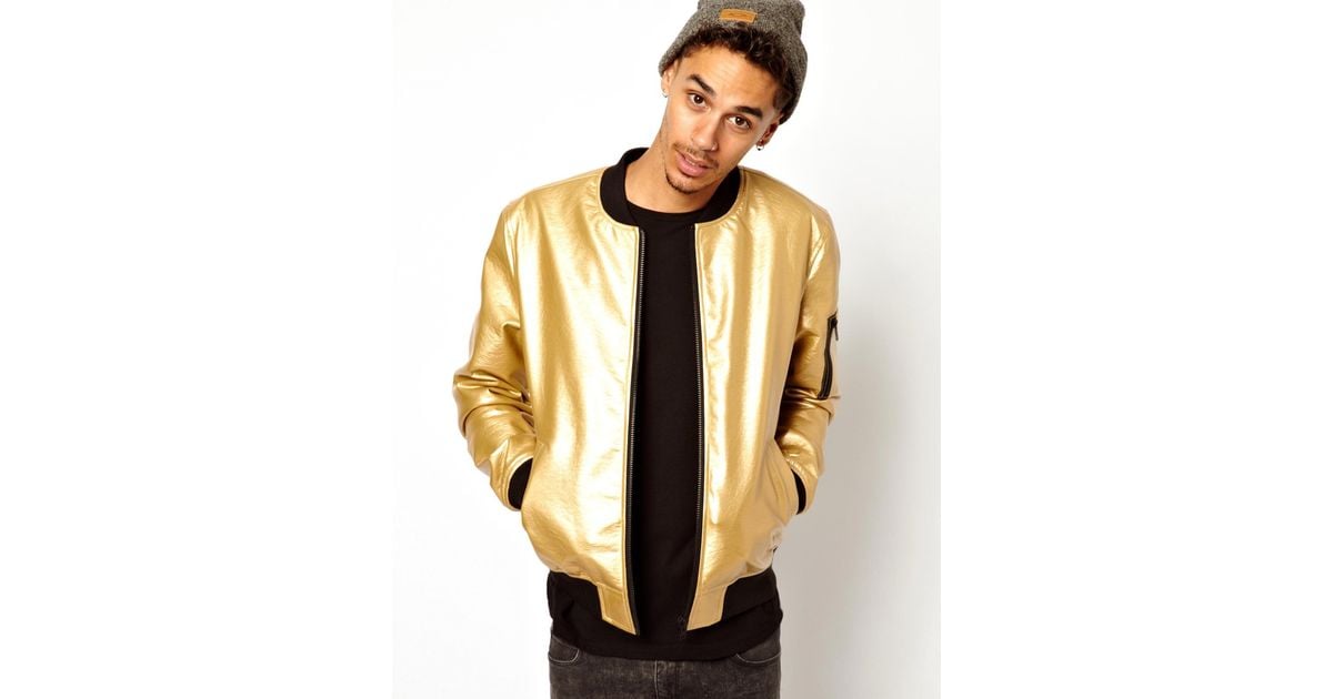 ASOS FauxLeather Bomber Jacket in Metallic for Men Lyst
