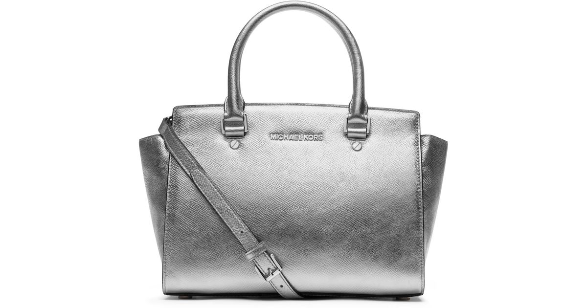 Lyst Michael Kors Medium Selma Topzip Satchel In Metallic
