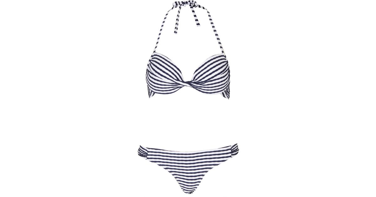 navy blue and white bikini