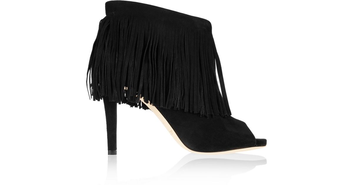 Jimmy Choo Daxen Fringed Suede Ankle Boots in Black - Lyst