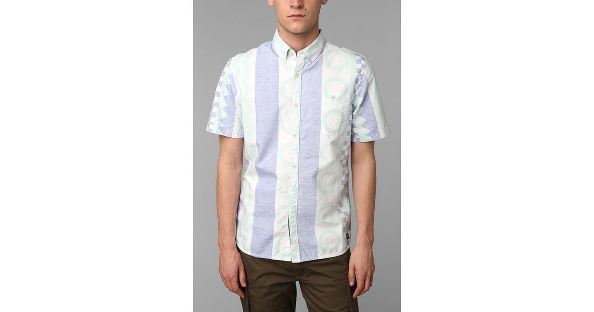 OTW Men Casual Pockets Pleated Denim Button Up Short Sleeve Shirts