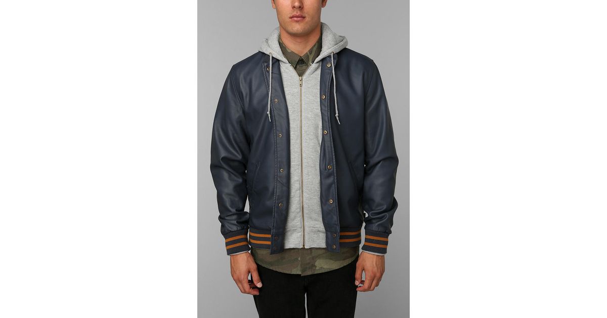 Urban Outfitters Obey Faux-leather Varsity Jacket in Navy (Blue) for