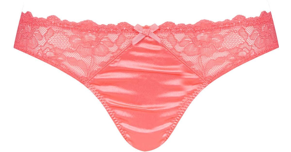 TOPSHOP Satin and Lace Thong in Pink - Lyst