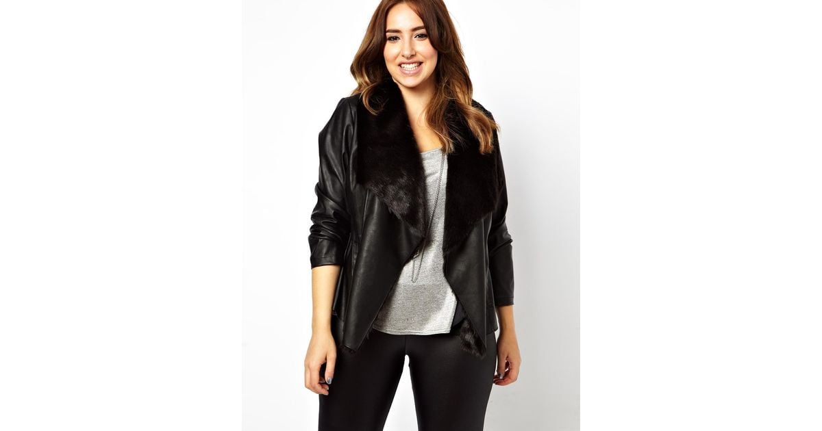 Lyst Asos New Look Inspire Leather Fur Lined Waterfall Jacket Lyst Asos New Look Inspire Leather Fur Lined Waterfall Jacket In Black