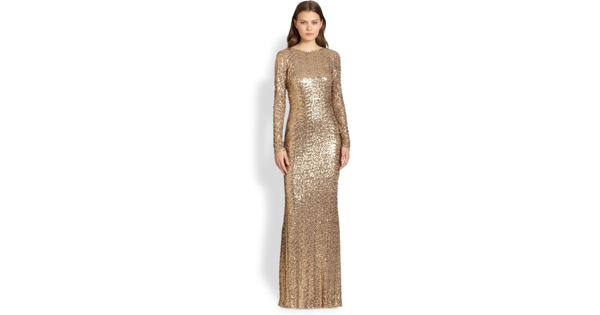 badgley mischka gold sequin gown