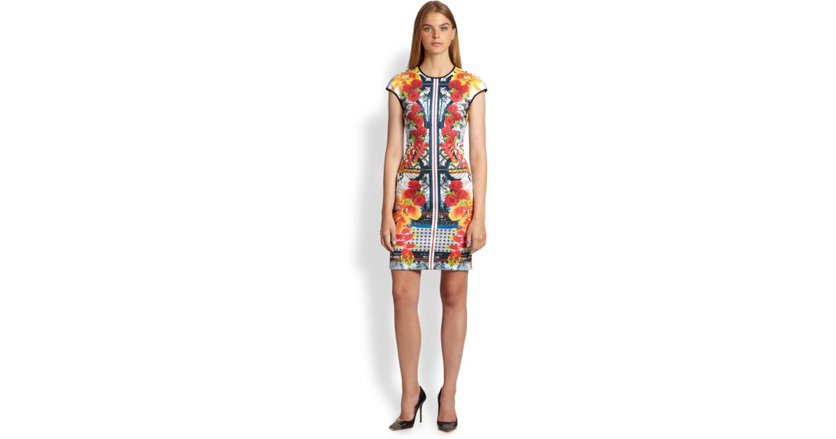 Lyst Clover Canyon Cigar Granny Printed Neoprene Dress In Red