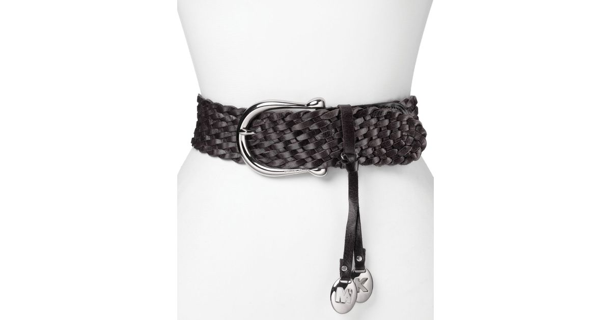 MICHAEL Michael Kors Braided Leather Belt in Black | Lyst