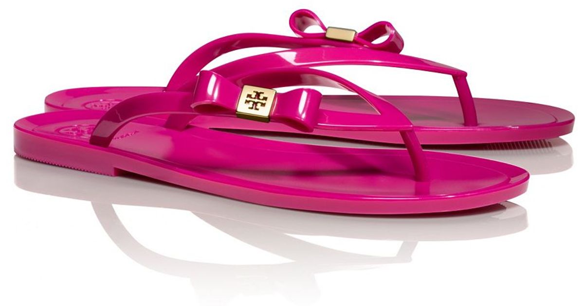 Lyst Tory Burch Michaela Bow Jelly Flip Flop in Pink