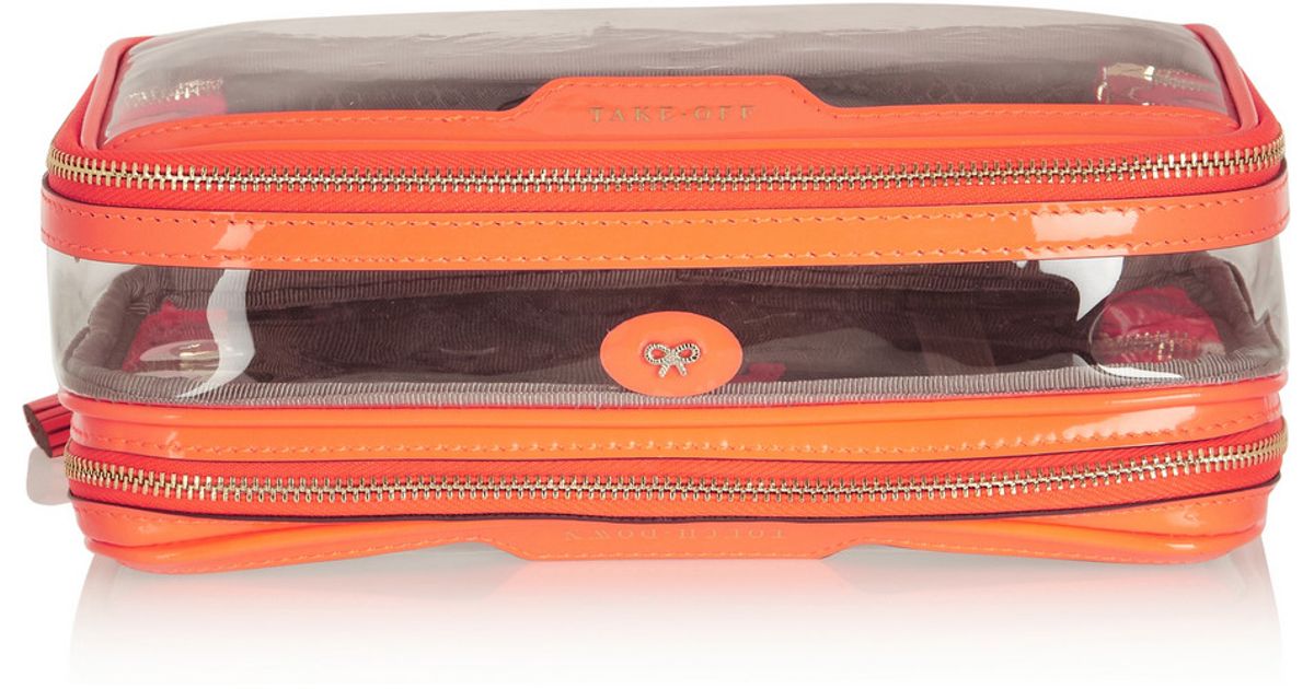 Anya Hindmarch In Flight Patent Leathertrimmed Travel Case in Orange Lyst