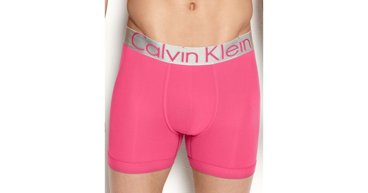 Calvin Klein Steel Microfiber Boxer Brief in Pink for Men - Lyst