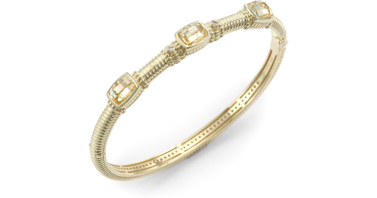 Judith Ripka Canary Crystal Diamond 14k Gold Textured Bangle Bracelet in Metallic Lyst