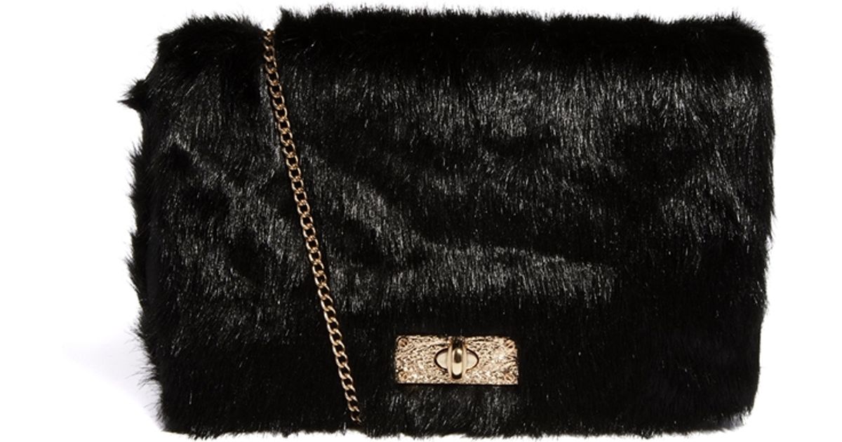 Lyst Asos New Look Faux Fur Clutch Bag In Black