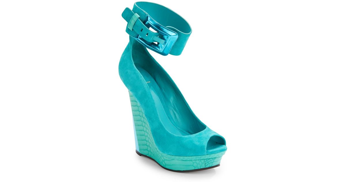 turquoise peep toe wedges