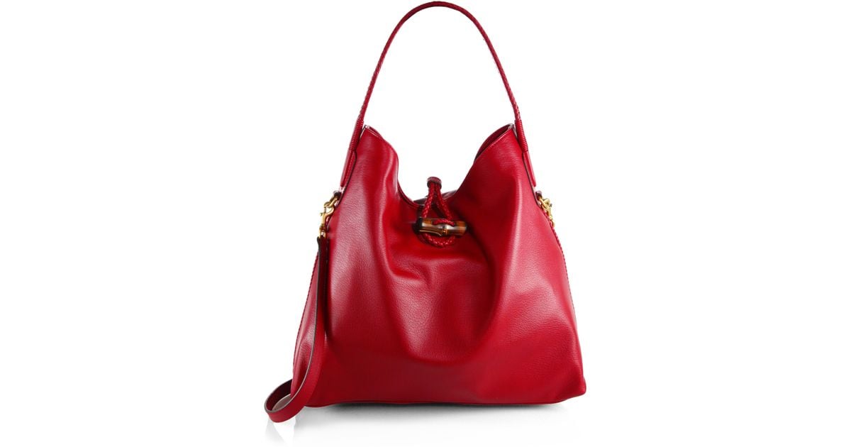 Lyst Gucci Hip Bamboo Deer Leather Shoulder Bag in Red