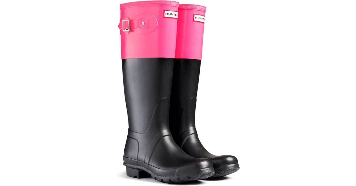 Black and pink rain boots