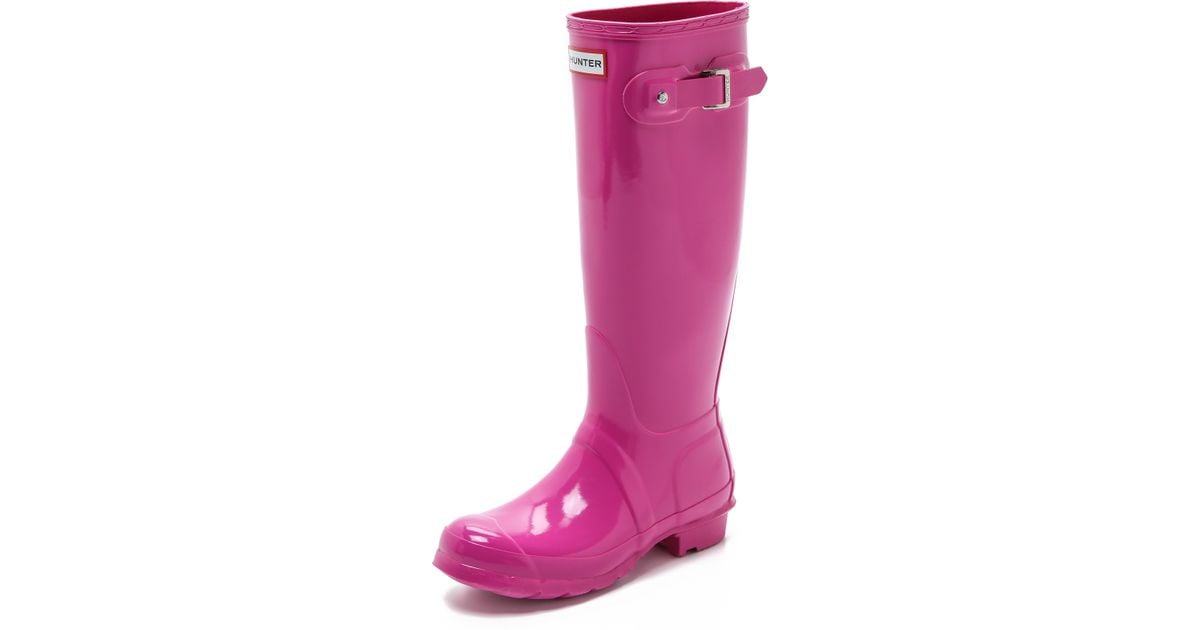 HUNTER Original Tall Gloss Boots in Pink Lyst