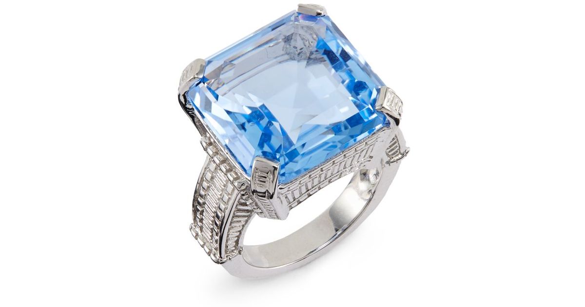 Judith Ripka Faceted Square Stone Sterling Silver Ring in Blue | Lyst