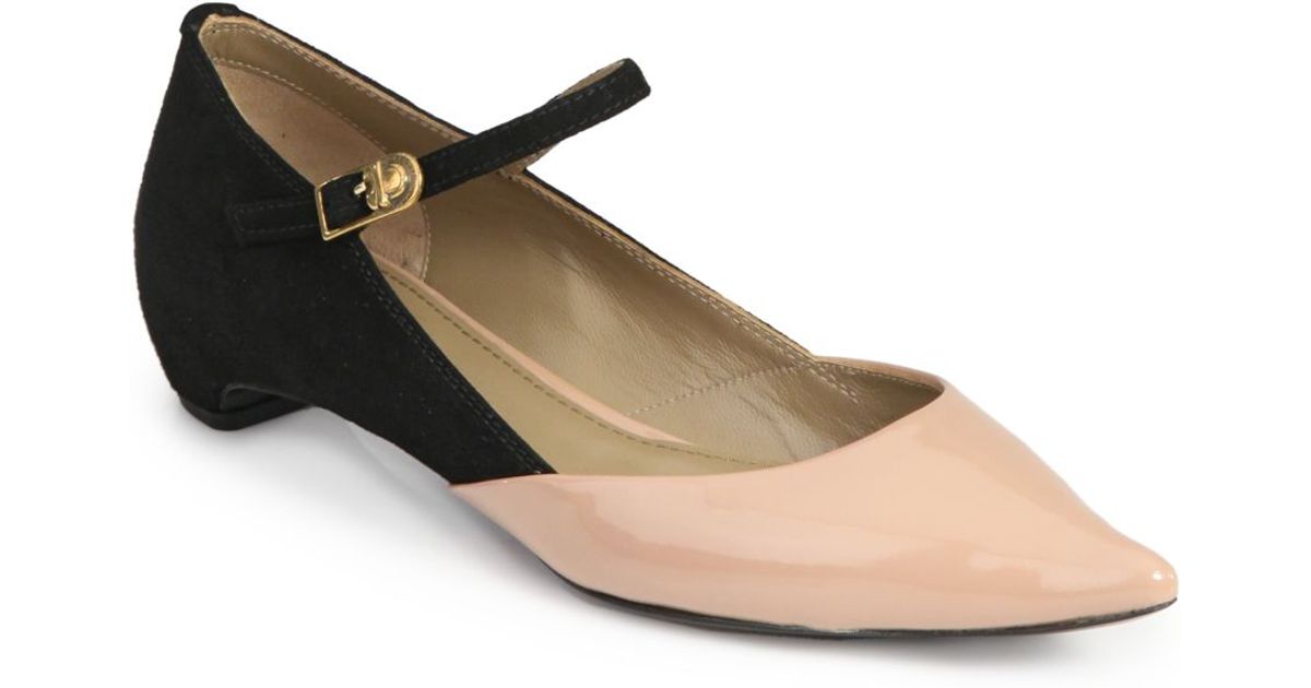 Marc Jacobs Patent Leather Suede Point Toe Mary Jane Flats in Nude ...