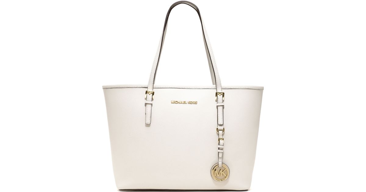 Michael Kors Michael Jet Set Small Saffiano Travel Tote in White | Lyst