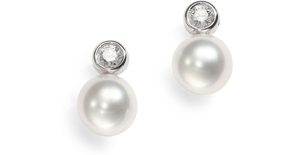 Tara Pearls Metallic 9mm10mm White South Sea Pearl Diamond 18k Gold Stud Earrings Tara Pearls Metallic 9mm10mm White South Sea Pearl Diamond 18k Gold Stud Earrings