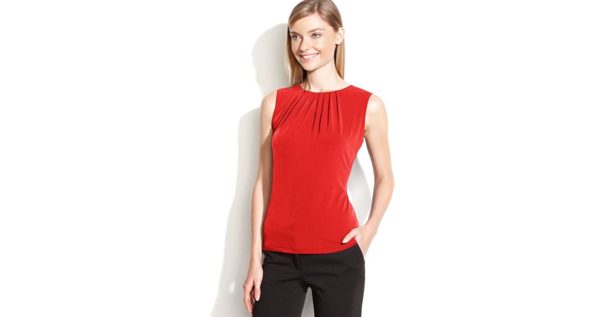 calvin klein pleated neck top