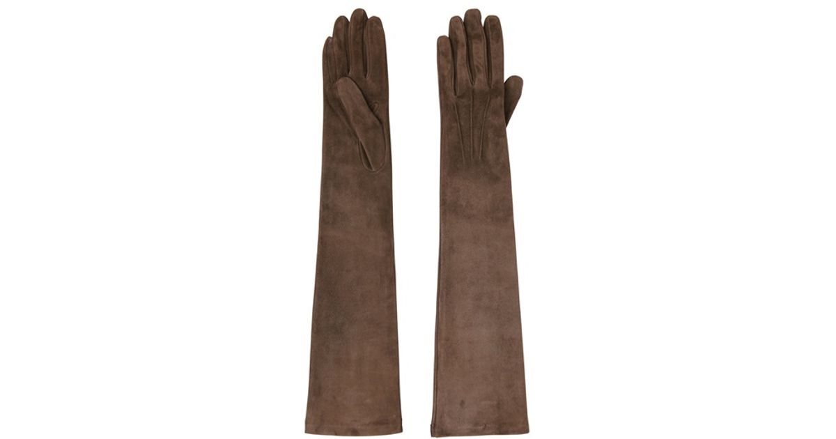 Dolce & Gabbana Suede Long Gloves in Dark Brown (Brown) - Lyst