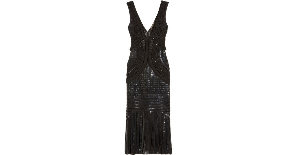 Lyst - Roberto Cavalli Embellished Open-Knit Dress in Black