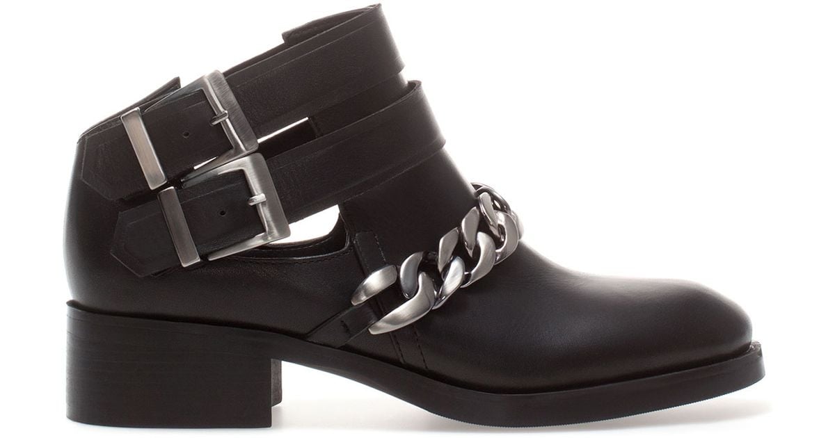 zara flat leather shoes with chain