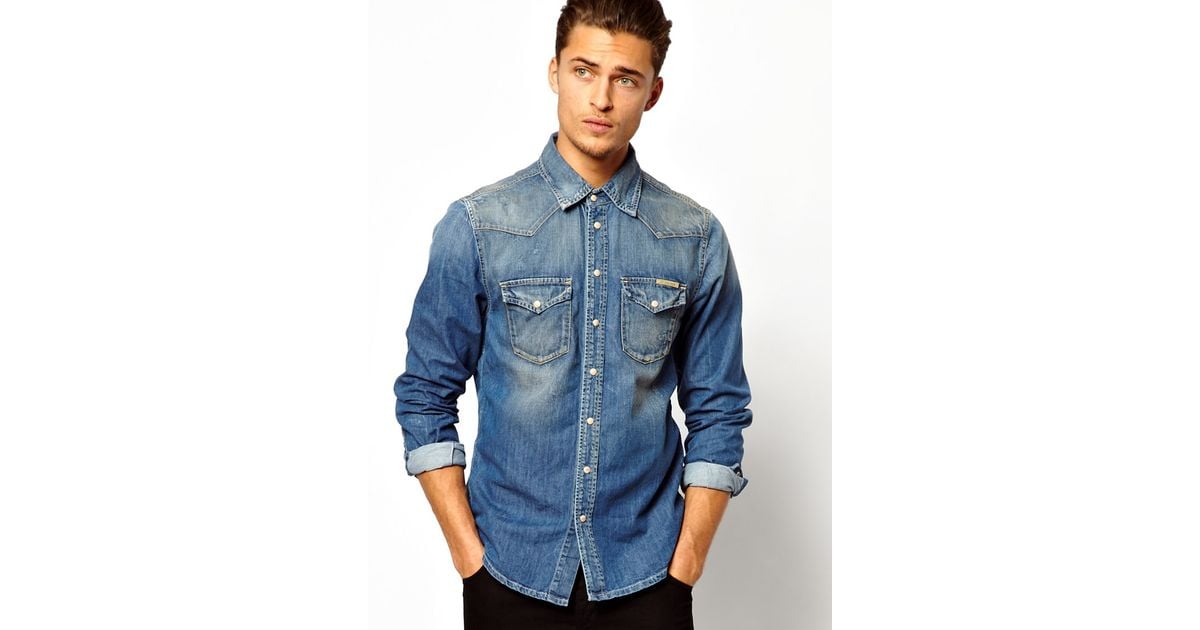 Pepe Jeans Pepe Denim Shirt Carson Mid Wash in Blue for Men - Lyst