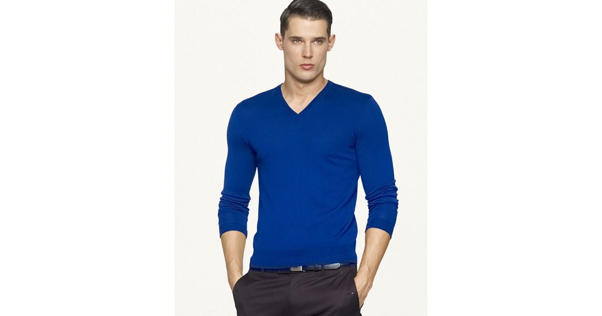 Lyst - Ralph Lauren Black Label Woolcashmere Vneck Sweater in Blue for Men