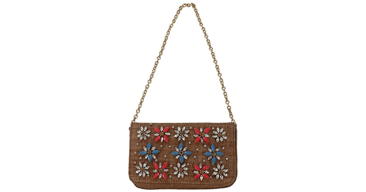 Lyst Dolce & gabbana Straw Embroidered Shoulder Bag in Brown