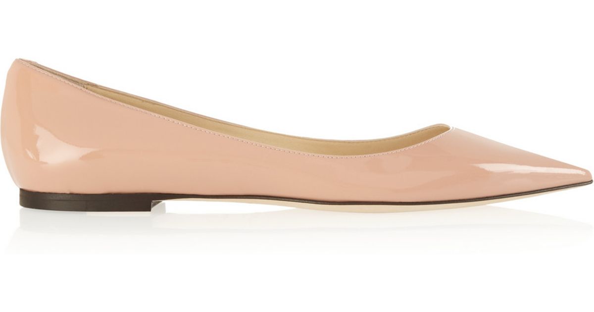 Jimmy Choo Alina Patent-Leather Point-Toe Flats in Pink - Lyst