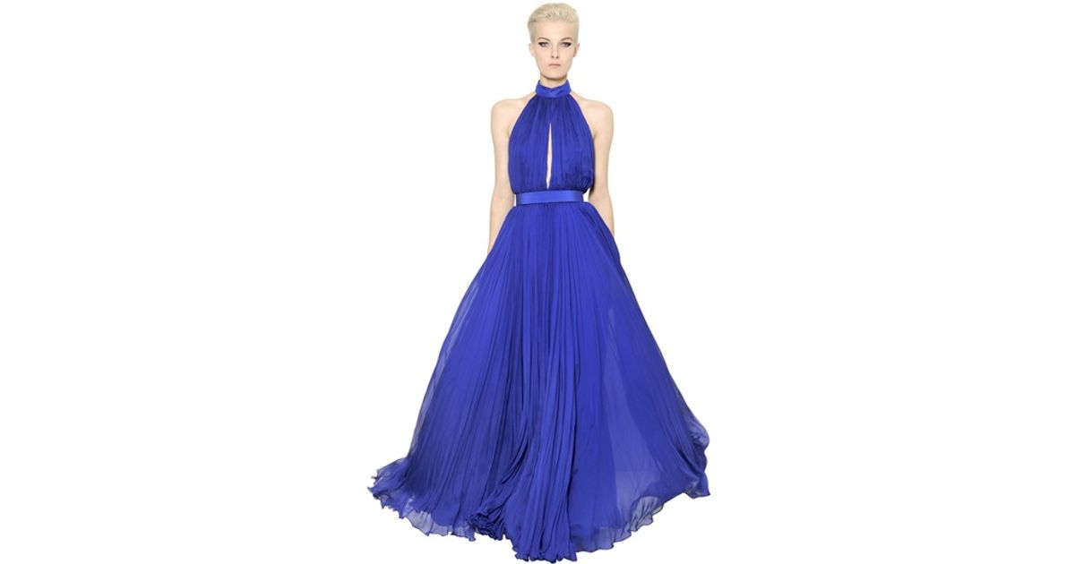 Alexander McQueen Plissé Long Dress in Blue Lyst