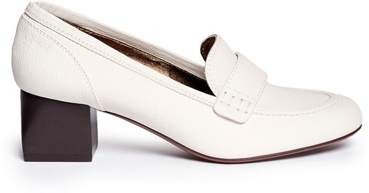 white block heel loafers